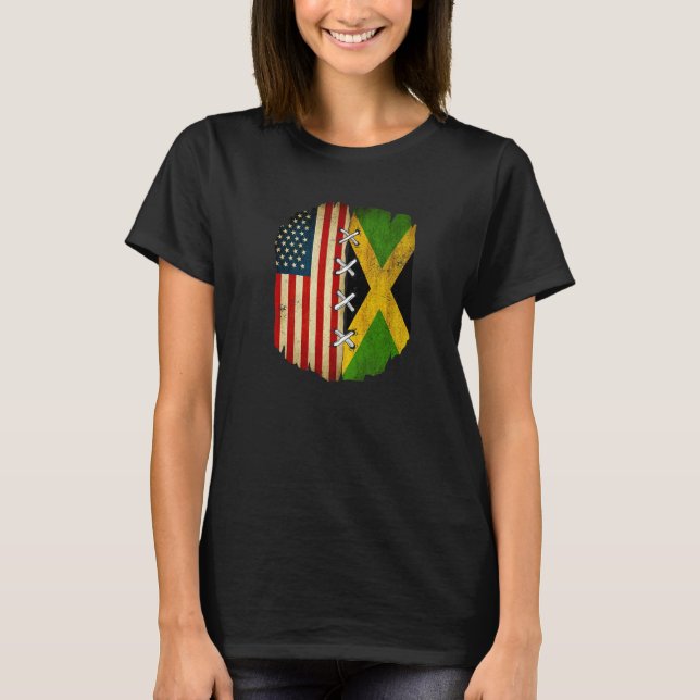 Half American Half Jamaican USA Flag Jamaica Flag  T-Shirt (Front)