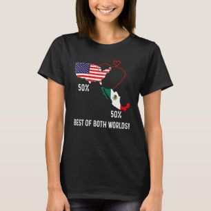 Half American Half Mexican Flag Combined Map Mexic T-Shirt