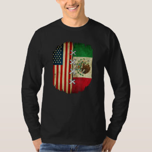 Half American Half Mexican USA Flag Mexico Flag T-Shirt