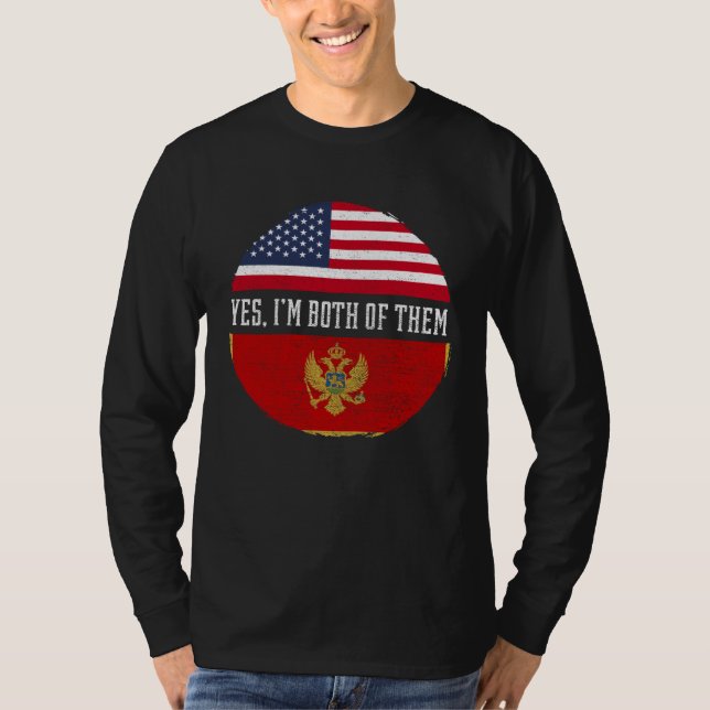 Half American Half Montenegrin USA Flag Montenegro T-Shirt (Front)