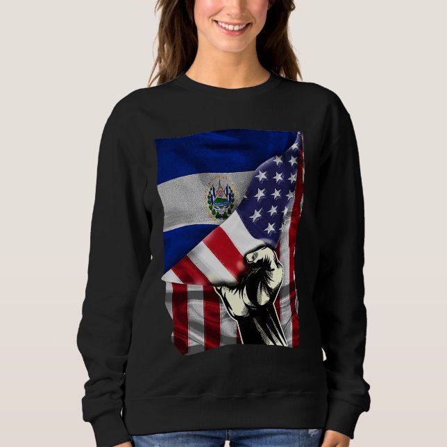 Half American Half Salvadoran ROOTS USA Flag El Sa Sweatshirt (Front)