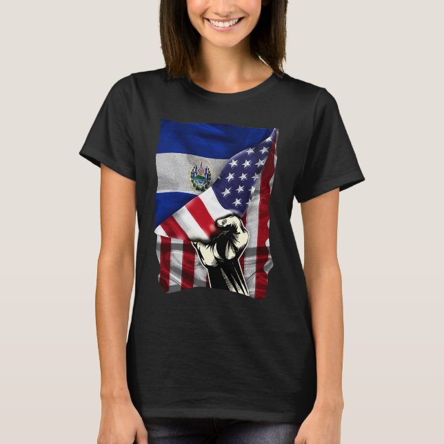 Half American Half Salvadoran ROOTS USA Flag El Sa T-Shirt (Front)