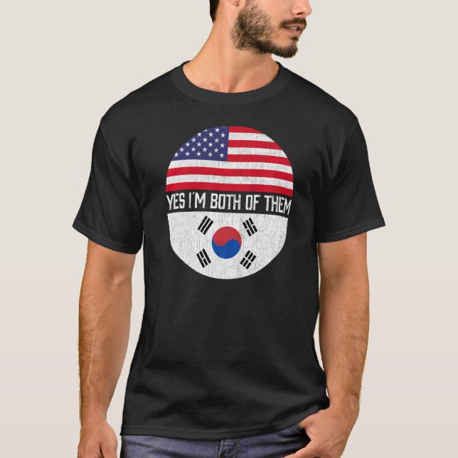 Half American Half South Korean Usa Flag Family He T-Shirt (Front)