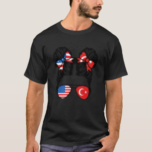 Half American Half Turkish Girl USA Turkey Flag Pa T-Shirt