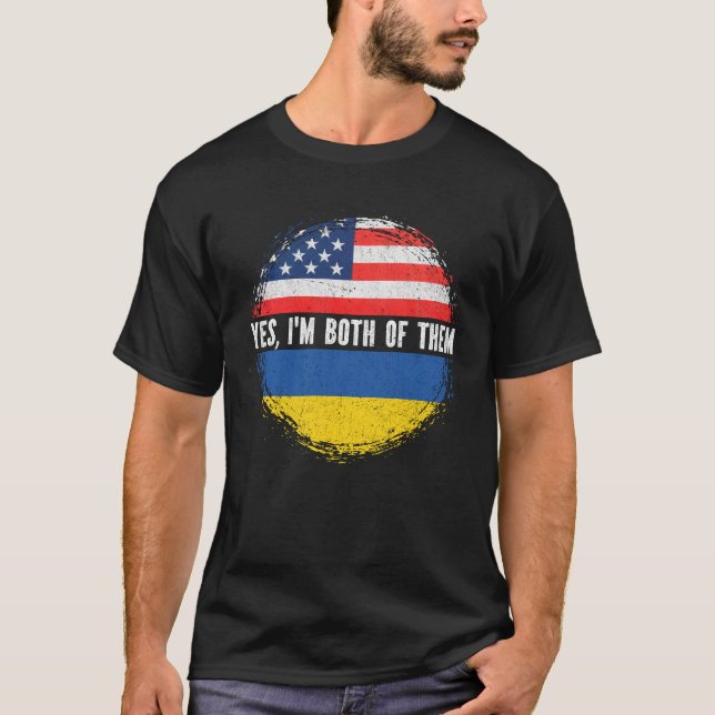 Half American Half Ukrainian USA Flag Ukraine  T-Shirt (Front)