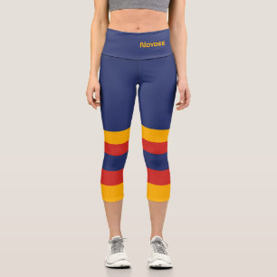 Half and Stripes Horizontal Lines Blue Yellow Red Capri Leggings