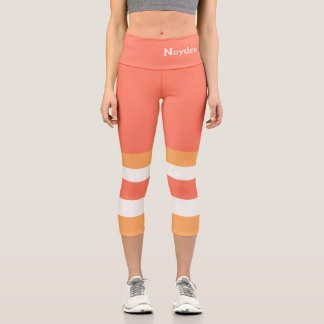 Half and Stripes Horizontal Lines Red Orange White Capri Leggings