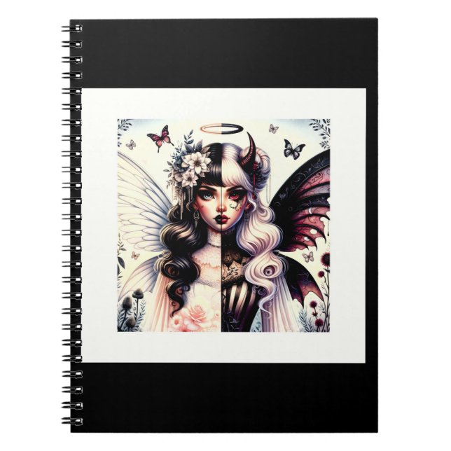 Half Angel Devil Dark Beauty Broken Wing Fairy  Notebook (Front)