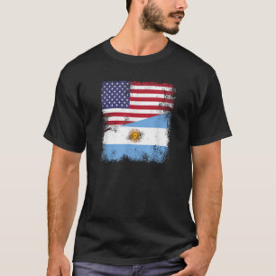 Half Argentinian Flag Vintage Argentina USA Gift  T-Shirt