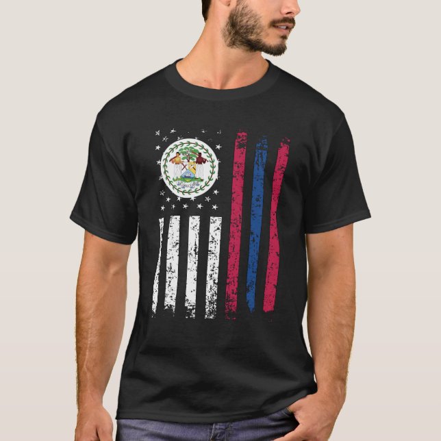 Half Belizean Half American Flag Belise USA Flag T-Shirt (Front)