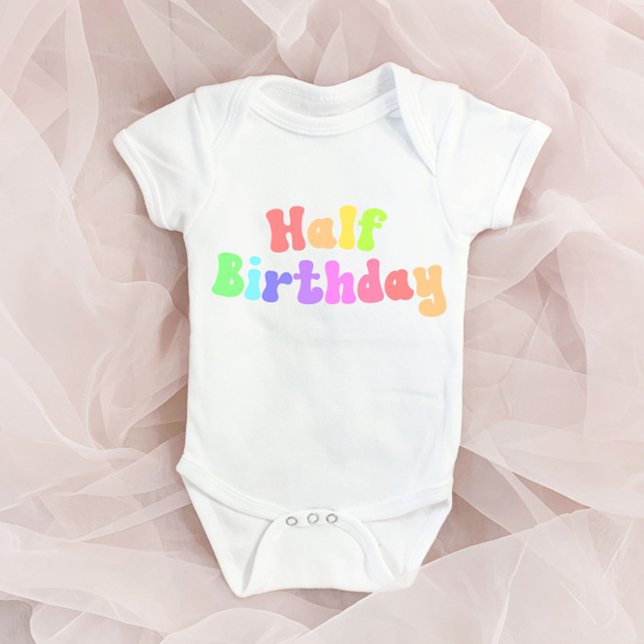 Half Birthday 1/2 Birthday Milestone Retro 70's  Baby Bodysuit (Creator Uploaded)