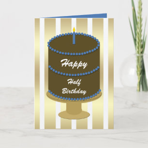 Half Birthday Card -- Blue Birthday Cake