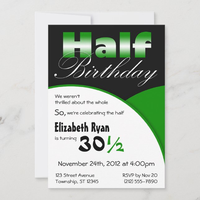 Half-Birthday Green Party Invitations (Front)