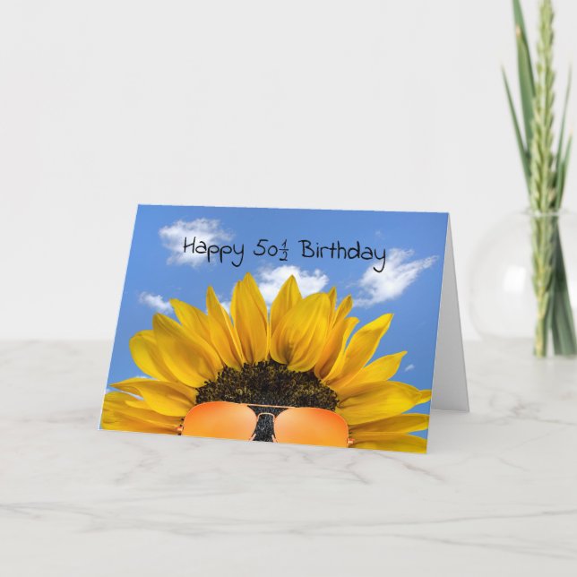 Half Birthday Sunflower and Sunglasses  Card (Front)