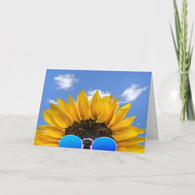 Half Birthday Sunflower Wearing Sunglasses   Card (Front)