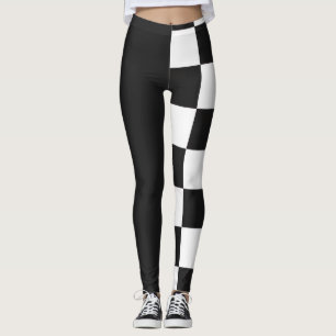 Half Black and White Chequered Modern Monochrome Leggings