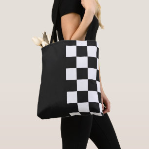 Half Black and White Chequered Modern Monochrome Tote Bag