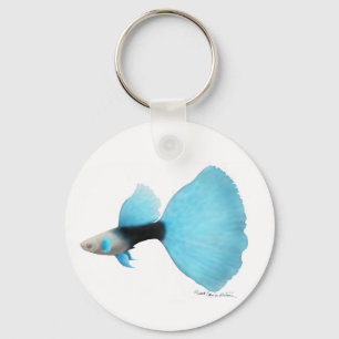Half Black Blue Fancy Guppy Key Ring