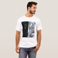 Half Black Half white Fire Tiger Face Digital Art