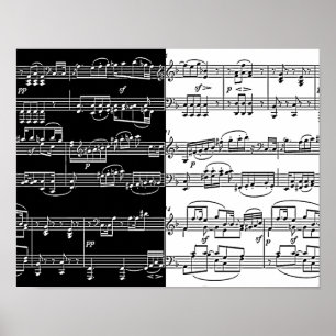 half black half white music notes poster