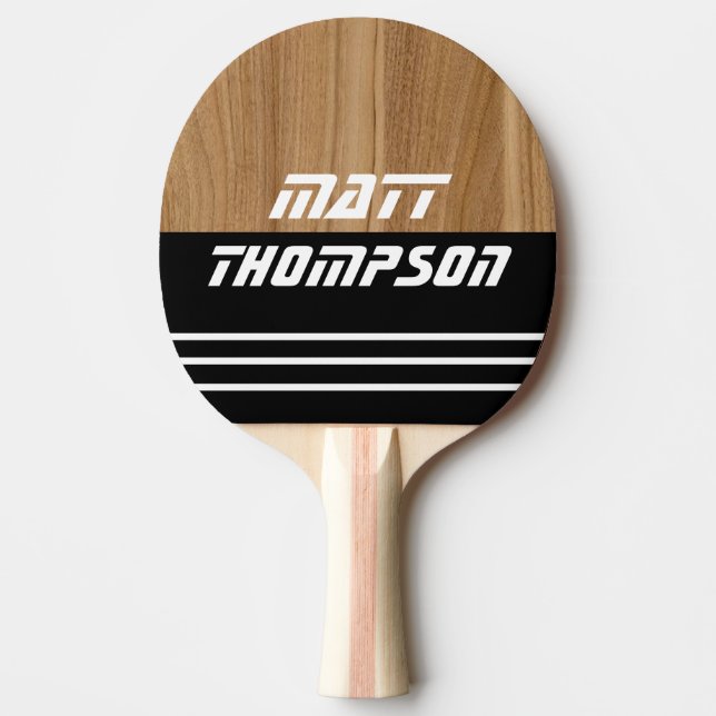 Half-Black Half-Wood Ping Pong Paddle with Name (Front)