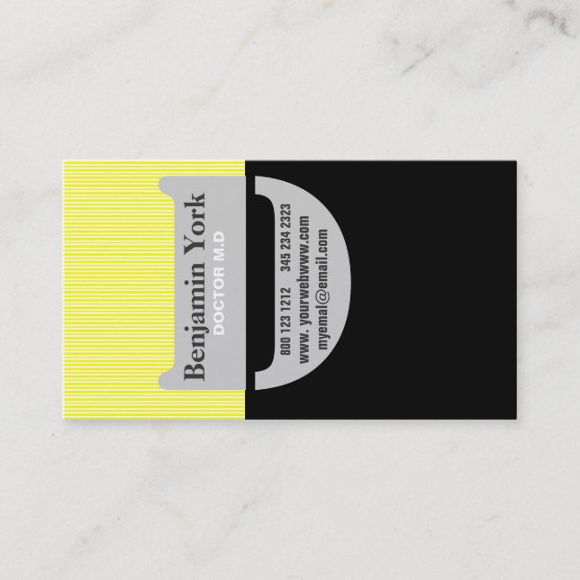 Half Black Yellow  Professional  Striped Pattern Business Card (Front)