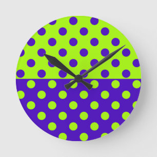 Half Blue and Green Polka Dots Round Clock