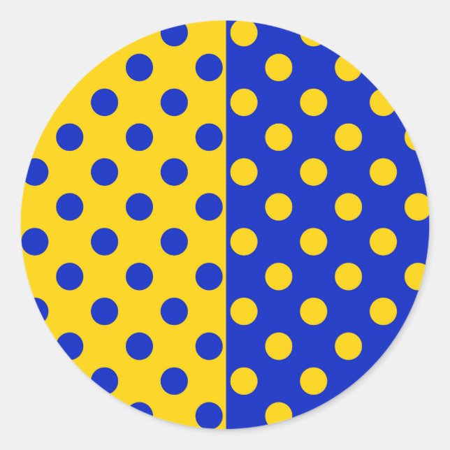 Half Blue Yellow Polka Dots Pattern Design  Classic Round Sticker (Front)