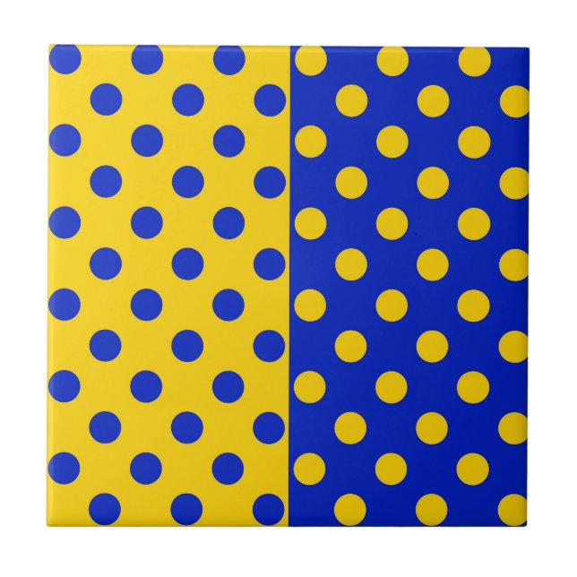 Half Blue Yellow Polka Dots Pattern Design  Tile (Front)