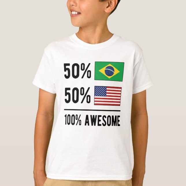 Half Brazilian Half American Flag Brazil USA T-Shirt (Front)