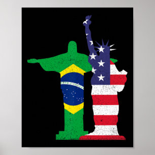 Half Brazilian Half American Usa Brazil Culture Pa Poster