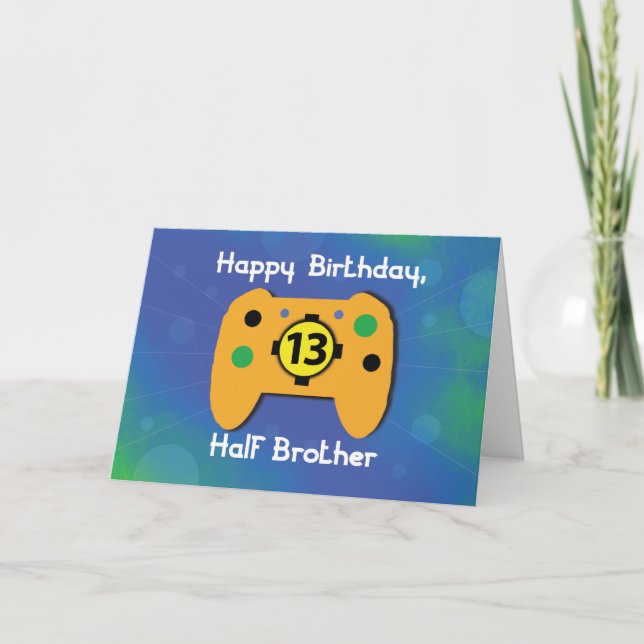Half Brother 13 Year Old Birthday Gamer Controller Card (Front)