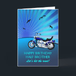 Half Brother Birthday Motorbike Sunset Card<br><div class="desc">Happy birthday half brother card with a motorbike. A perfect card for a biker. A blue motorbike with a stylised sunset and flying birds. Any bike enthusiast will love to get a card like this.</div>