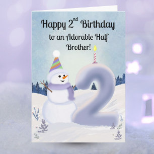 Half Brother Happy 2nd Birthday Snowman Building Card