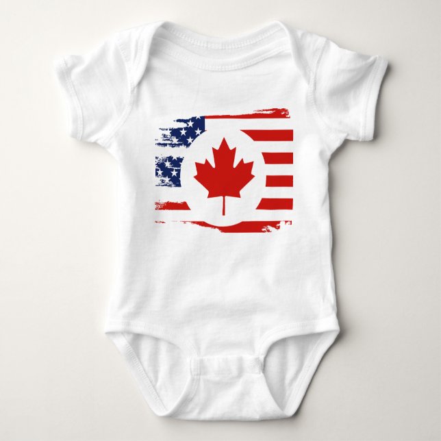 Half Canadian American: Canada USA Maple Leaf Flag Baby Bodysuit (Front)