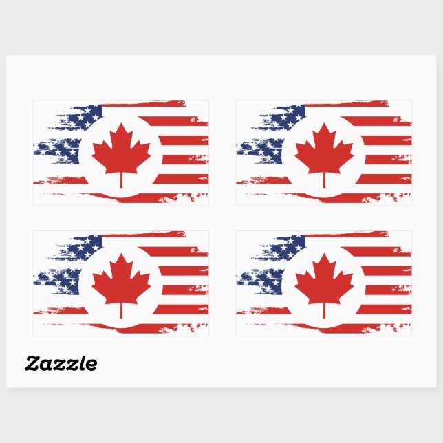 Half Canadian American: Canada USA Maple Leaf Flag Rectangular Sticker (Sheet)