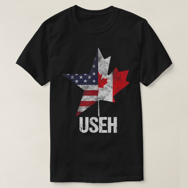 Half Canadian American USEH Canada USA Flag United T-Shirt (Design Front)