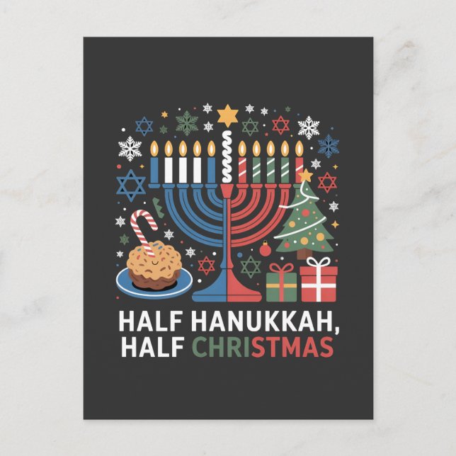 Half Christmas Half Hanukkah Christmukkah Funny  Announcement Postcard (Front)