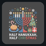 Half Christmas Half Hanukkah Christmukkah Funny  Square Sticker<br><div class="desc">Christmas Hanukkah mashup,  menorah Christmas,  interfaith holiday humour,  Chrismukkah,  funny Jewish Christmas,  holiday crossover,  Jewish humour,  festive dual holiday,  Christmas 2025,  Hanukkah 2025</div>