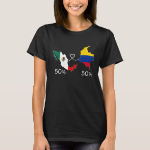 Half Colombian Half Mexican Flag Map Love Mexico C T-Shirt