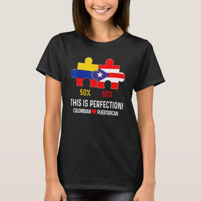 Half Colombian Half Puerto Rican Flag Map Boricua  T-Shirt (Front)