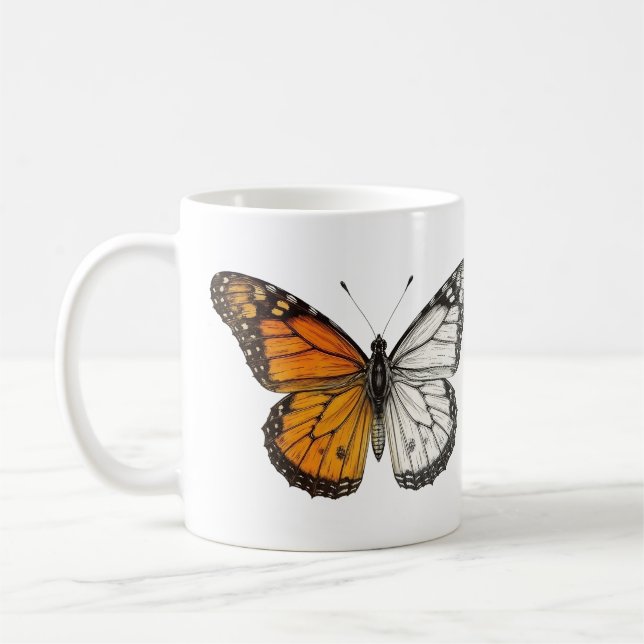 Half-Colour Monarch Butterfly Art  Coffee Mug (Left)