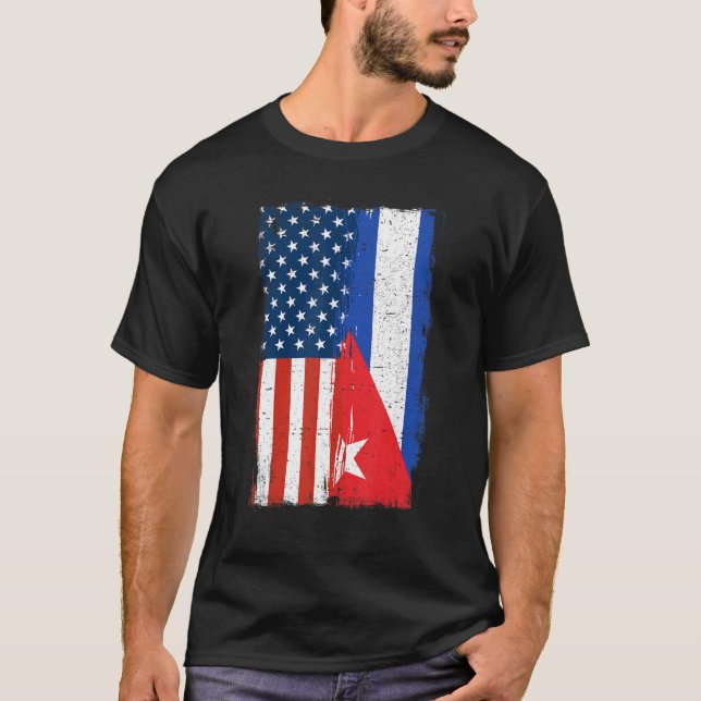 Half Cuban Half American Flag Cuba America Roots T-Shirt (Front)