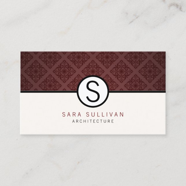 Half Damask Monogram Artchitect Business Card (Front)