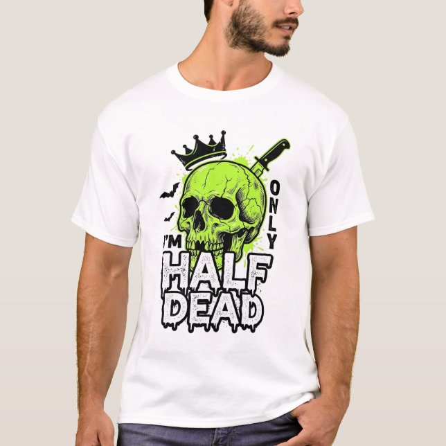 Half Dead Skull Halloween Vintage Engraving Shirt  (Front)