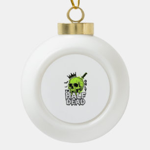 Half Dead Skull Halloween Vintage Engraving Shirt Ceramic Ball Christmas Ornament