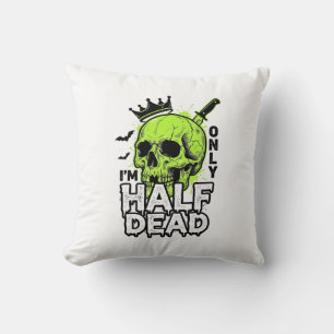 Half Dead Skull Halloween Vintage Engraving Shirt  Cushion