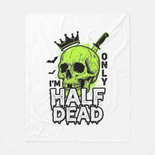 Half Dead Skull Halloween Vintage Engraving Shirt  Fleece Blanket