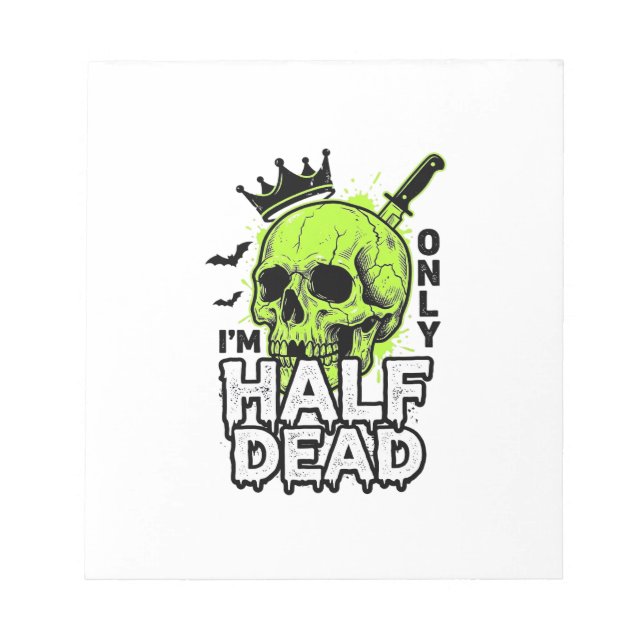 Half Dead Skull Halloween Vintage Engraving Shirt  Notepad (Front)