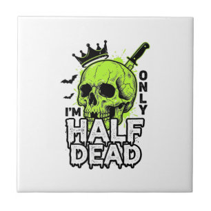 Half Dead Skull Halloween Vintage Engraving Shirt  Tile
